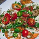 Sweet Potato Toast with za'atar spice and Mediterranean toppings