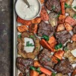 Baked Lamb Chops with Root Vegetables and Acorn Squash and Tahini Sauce