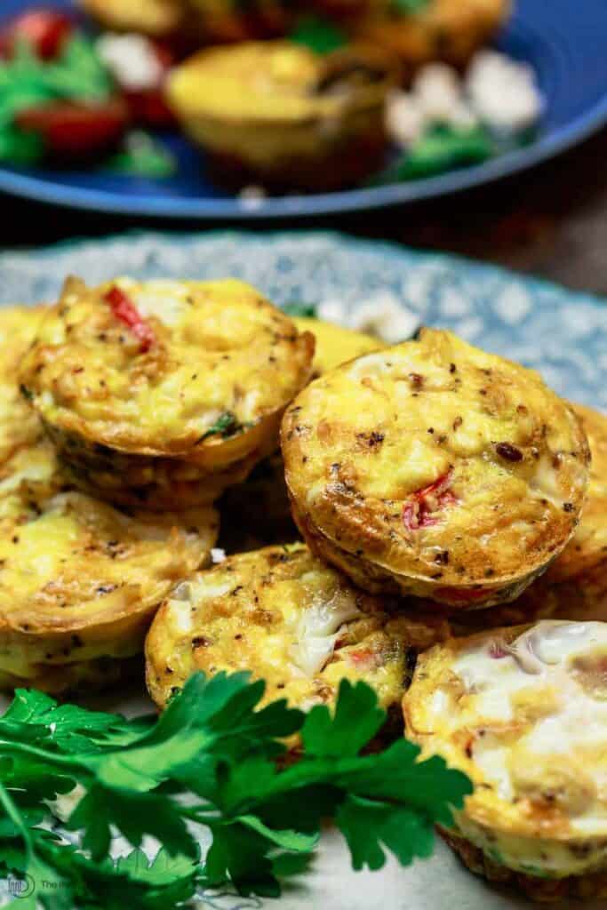 Close up side shot Mediterranean egg muffins