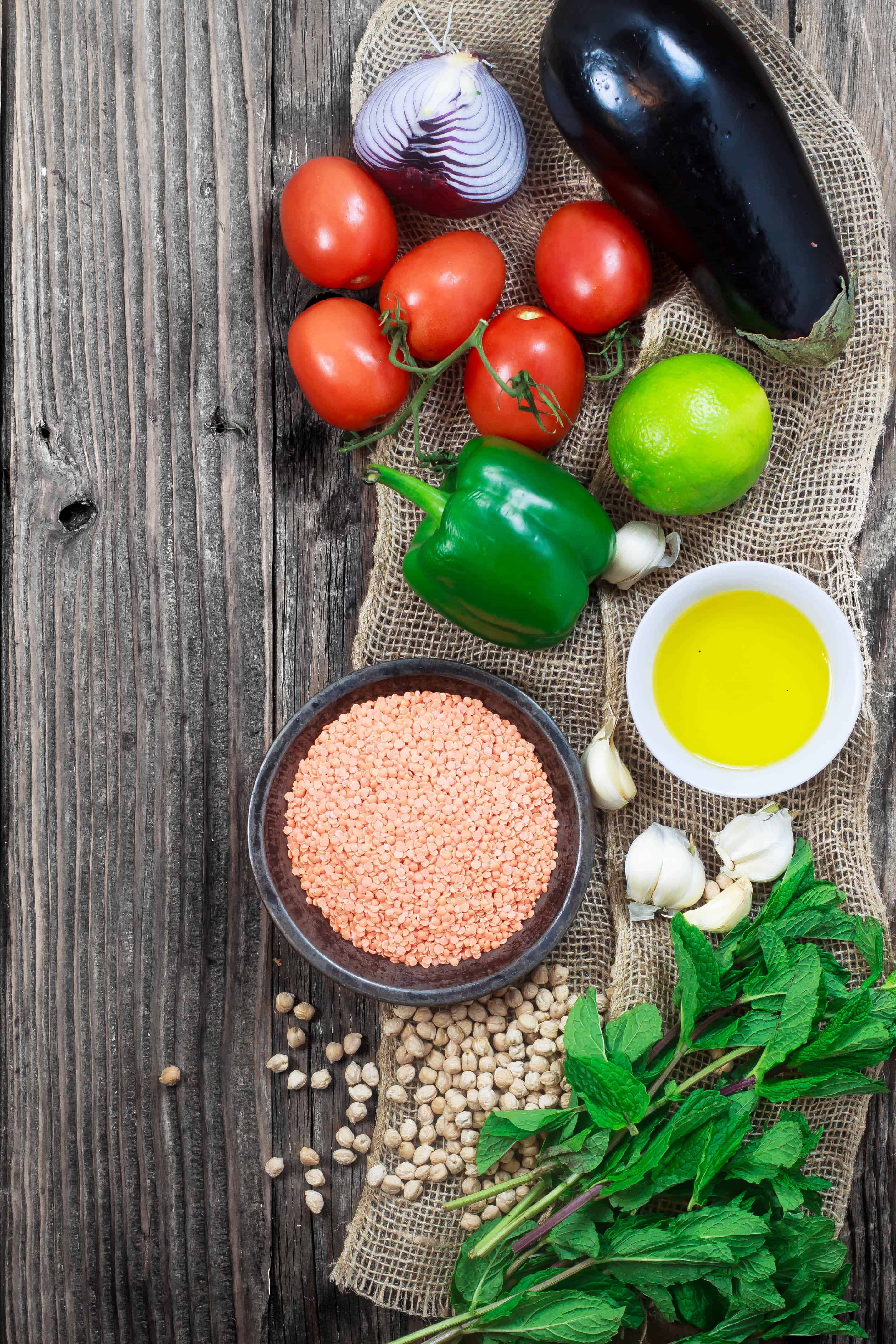 Legumes, vegetables, herbs for Mediterranean diet eating