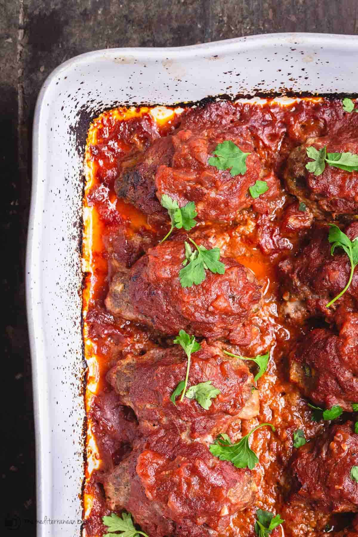 Greek Baked Meatballs in Red Sauce