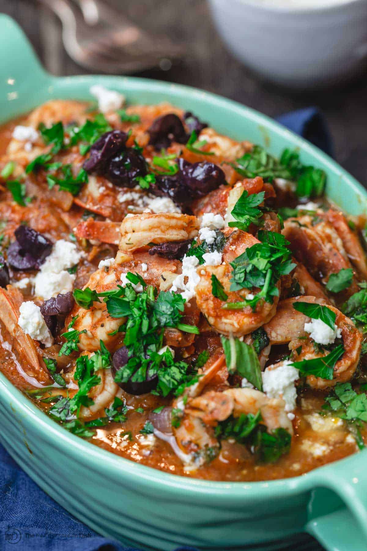 Easy Greek Shrimp with Tomato and Feta.