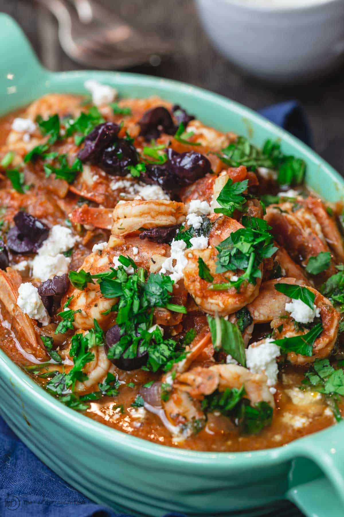 Pan Seared Shrimp with Tomatoes, Feta, and Garlic - Savory Tooth