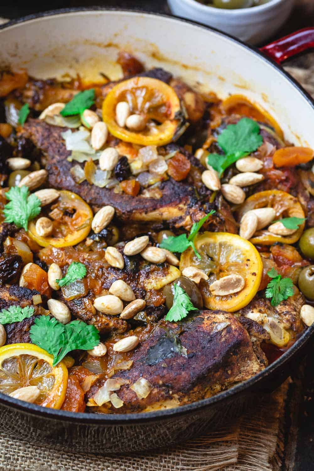 Moroccan chicken with lemons, olives, and dried fruit