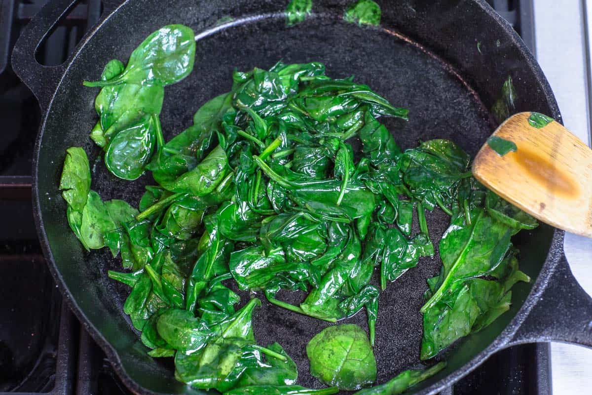 Spinach Cooked in Skillet