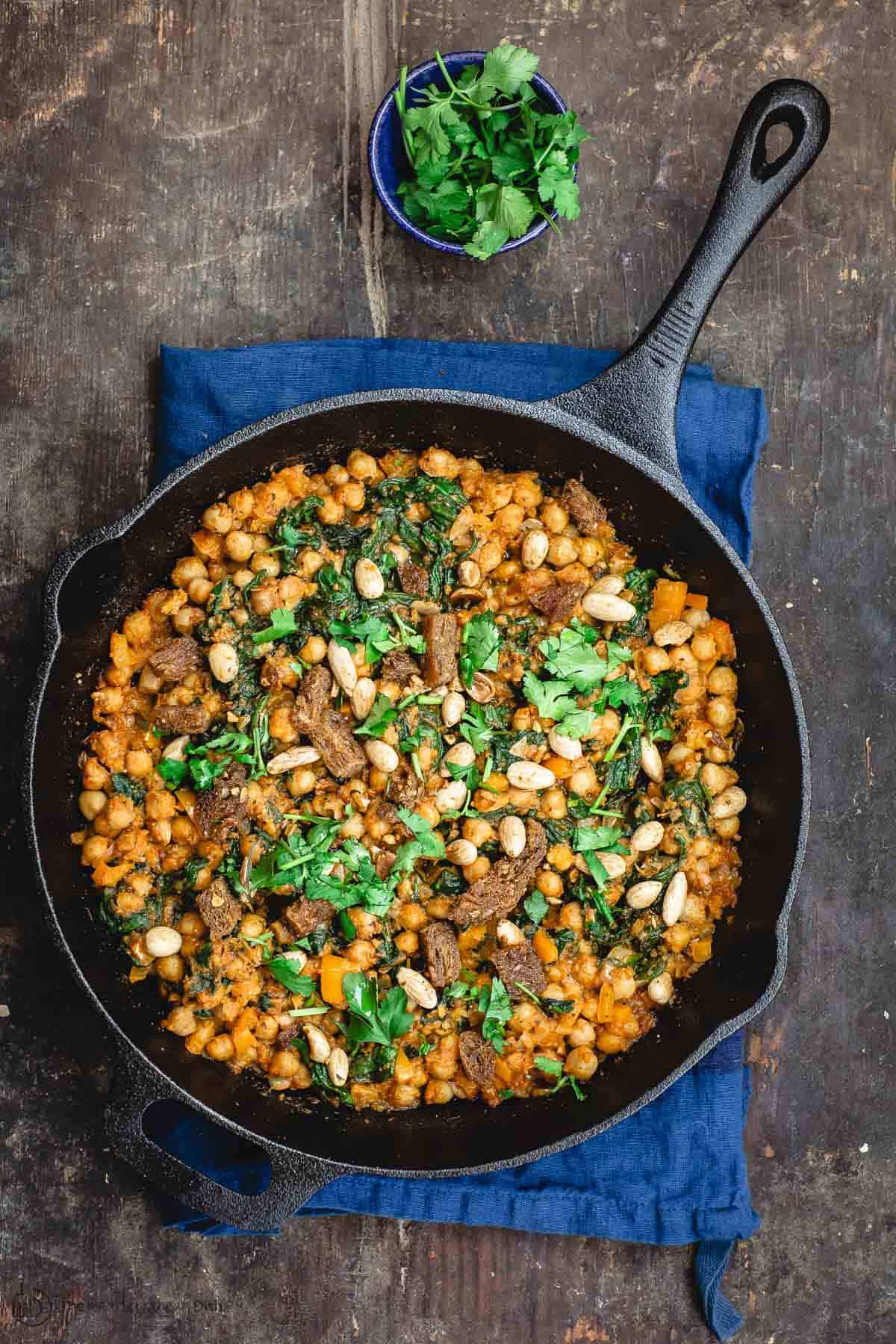 Chickpea Stew with Spinach in Skillet