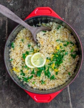 Greek lemon rice pilaf with parsley and dill