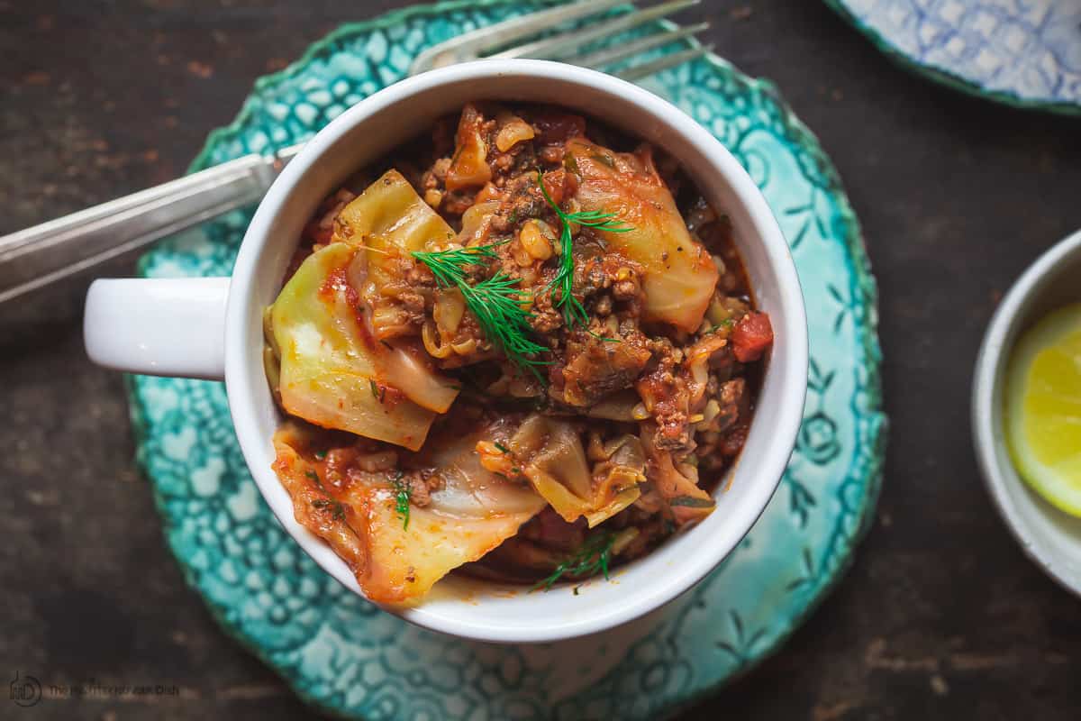 One bowl of unstuffed cabbage rolls