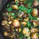 Shallot garlic mushroom recipe in skillet