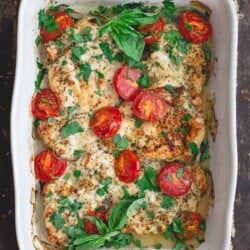 Italian Baked Chicken Recipe with Onions, Tomato and Basil
