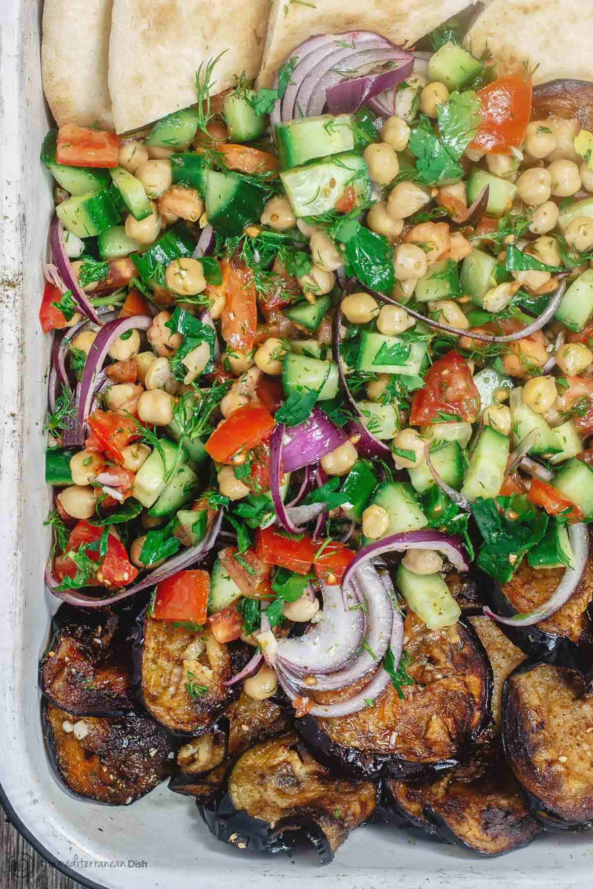 Za'atar Chickpea Salad with Fried Eggplant