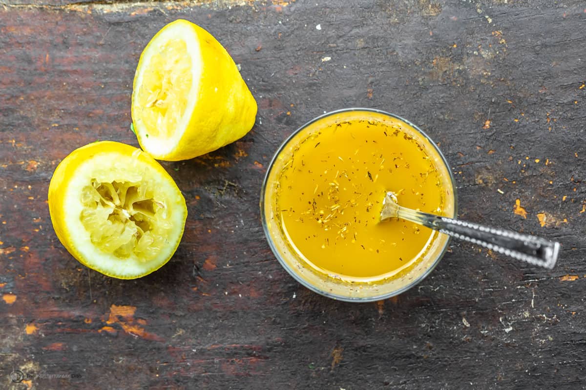 Dijon dressing in a small bowl