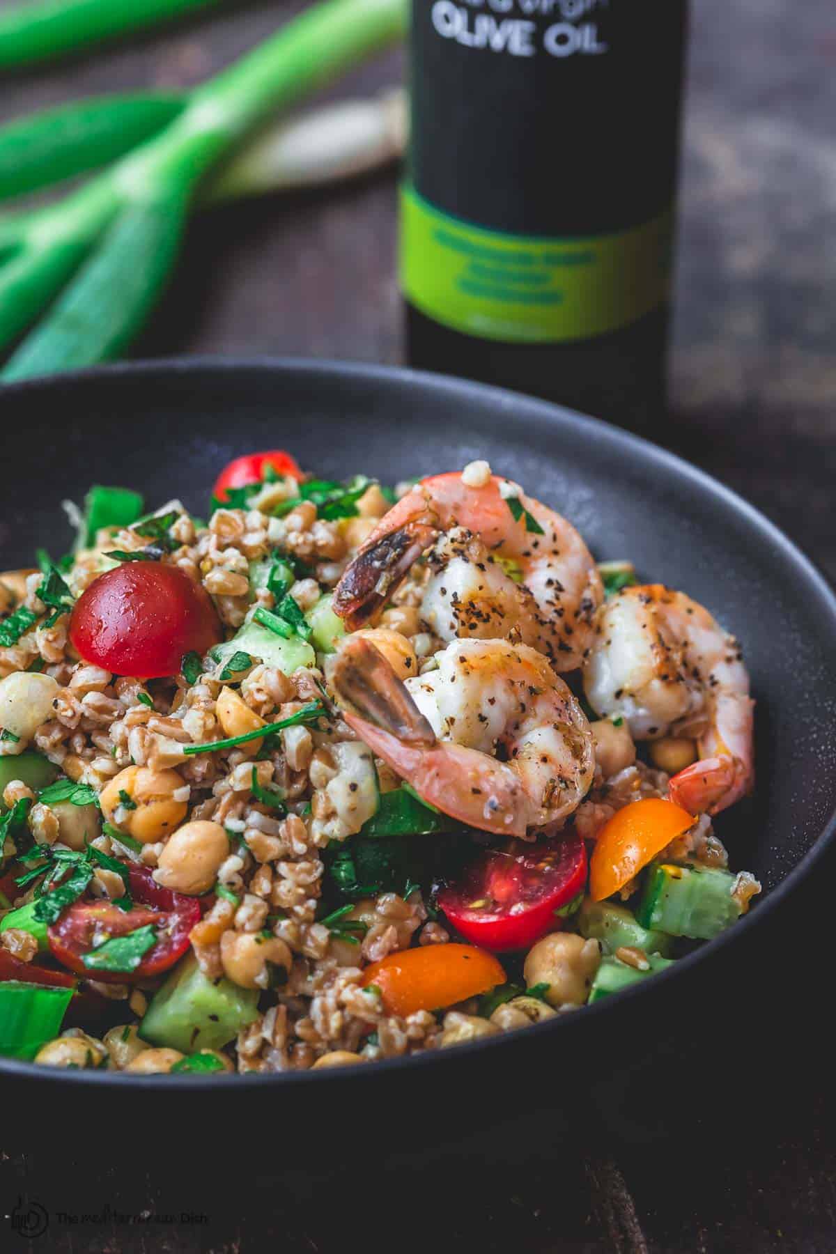 Mediterranean farro salad bowls