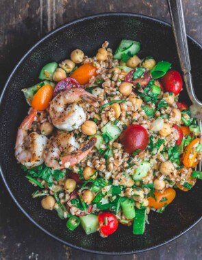 Bowl of Mediterranean Chickpea and Farro Salad