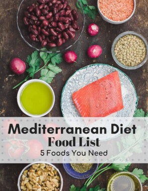 Mediterranean Diet Food List. Olive Oil, Seafood, Nuts, Legumes, Greens
