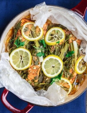 Mediterranean Steamed Salmon with Garlic, Lemon, and Fresh Herbs