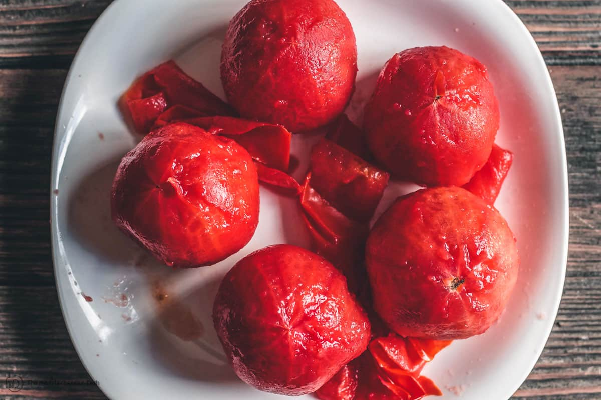 Peeled ripe tomatoes for gazpacho