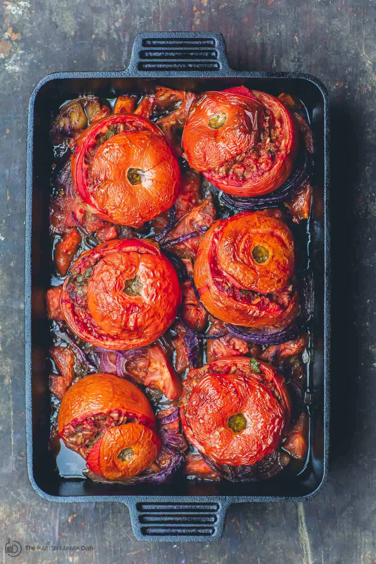 Baked Stuffed Tomatoes with Rice, Ground Beef, and Fresh Herbs