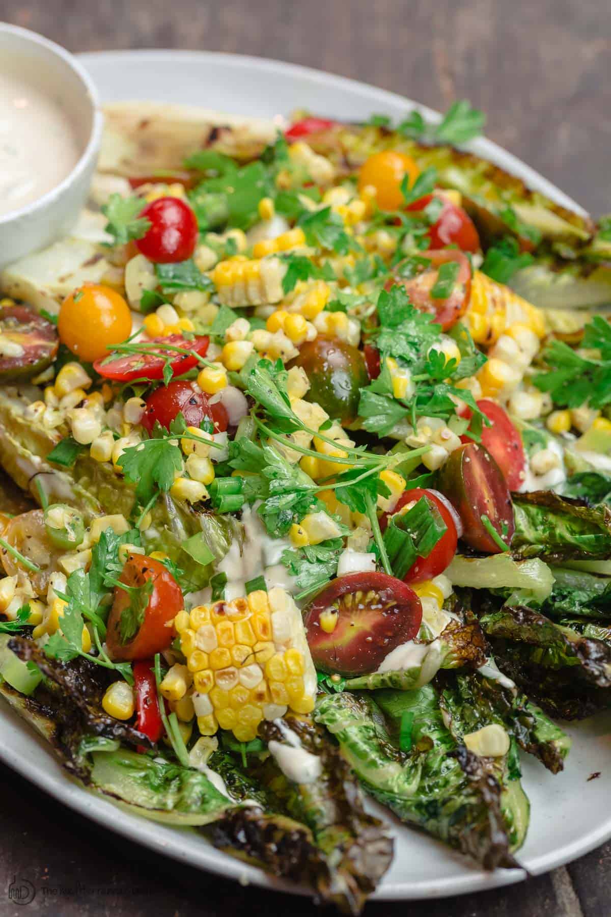 Grilled lettuce salad, served on platter