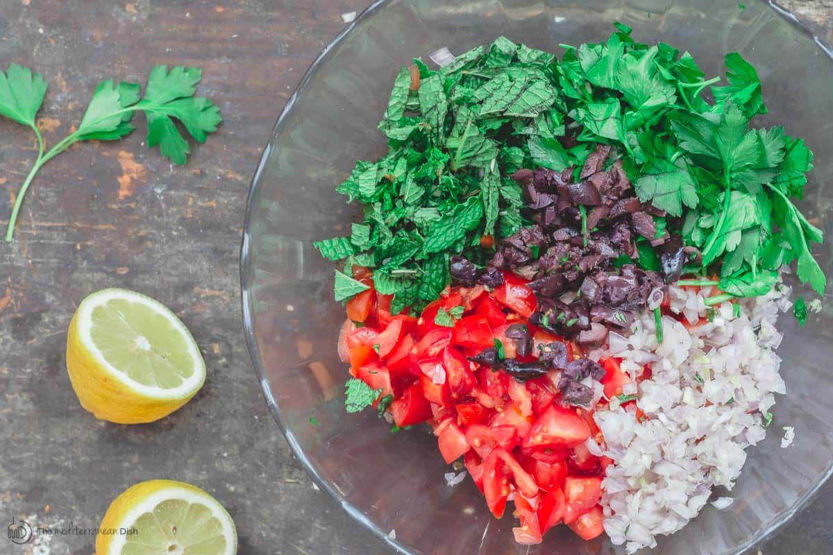 Ingredients for homemade salsa chopped and laid in a bowl