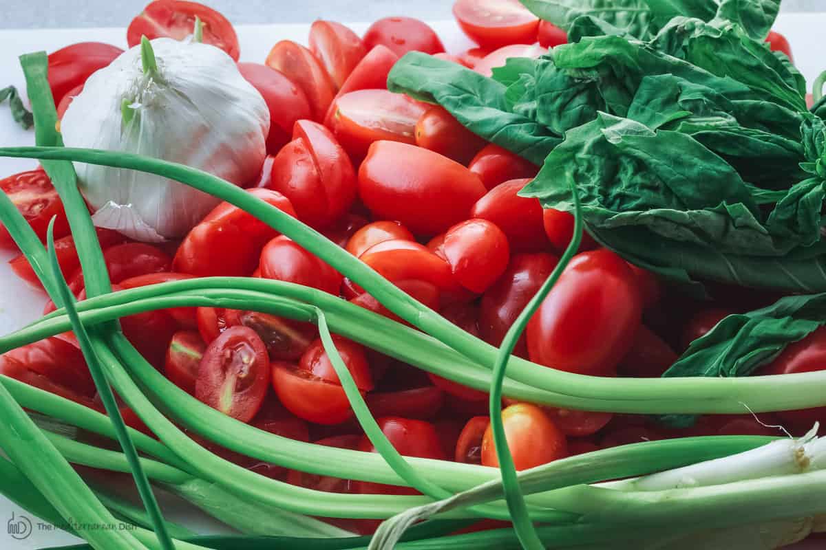 Fresh ingredients for chicken and spaghetti recipe