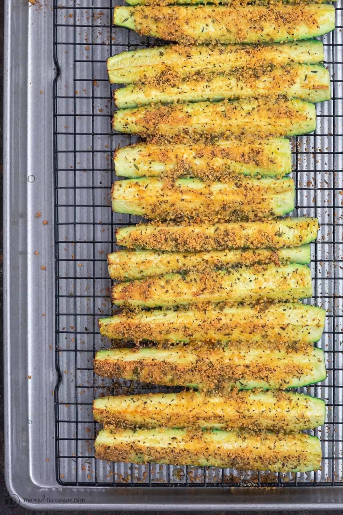 Baked Zucchini Sticks on Wire Rack