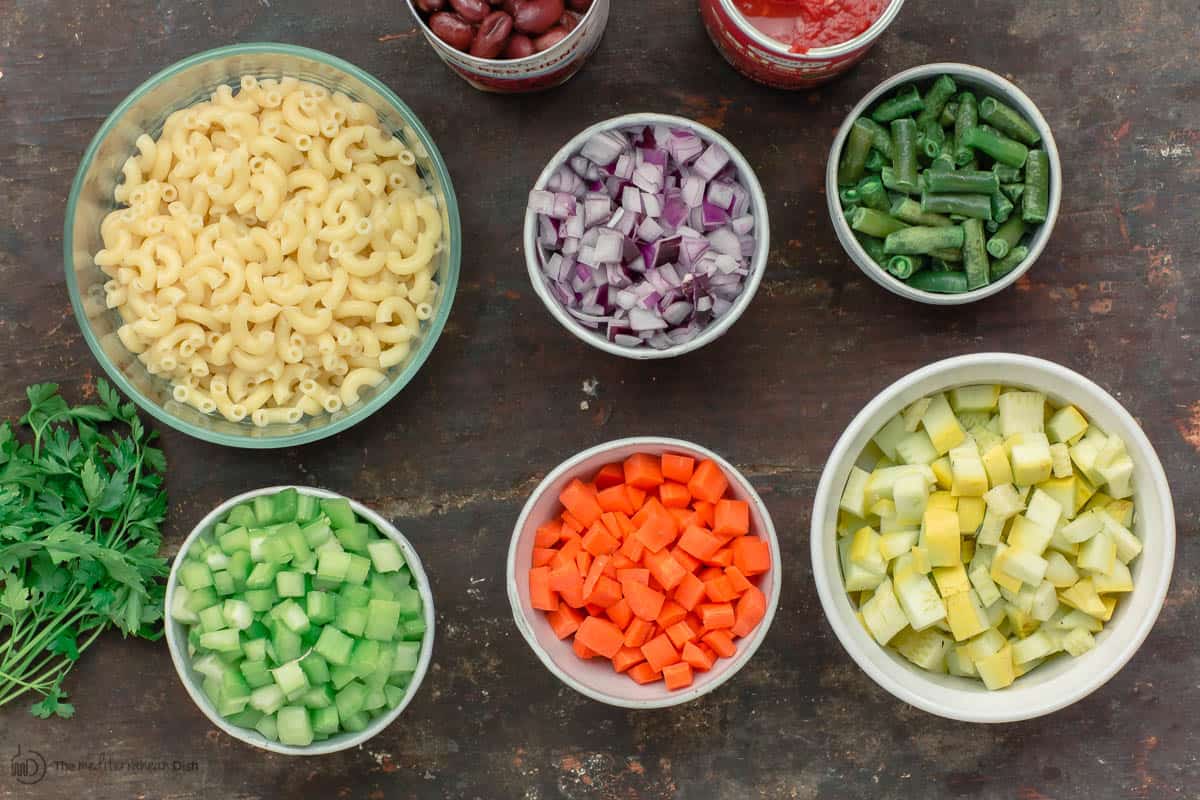 Ingredients for a minestrone soup recipe