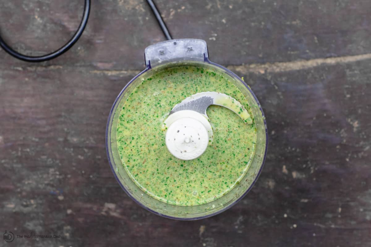 Cilantro sauce prepared in food processor