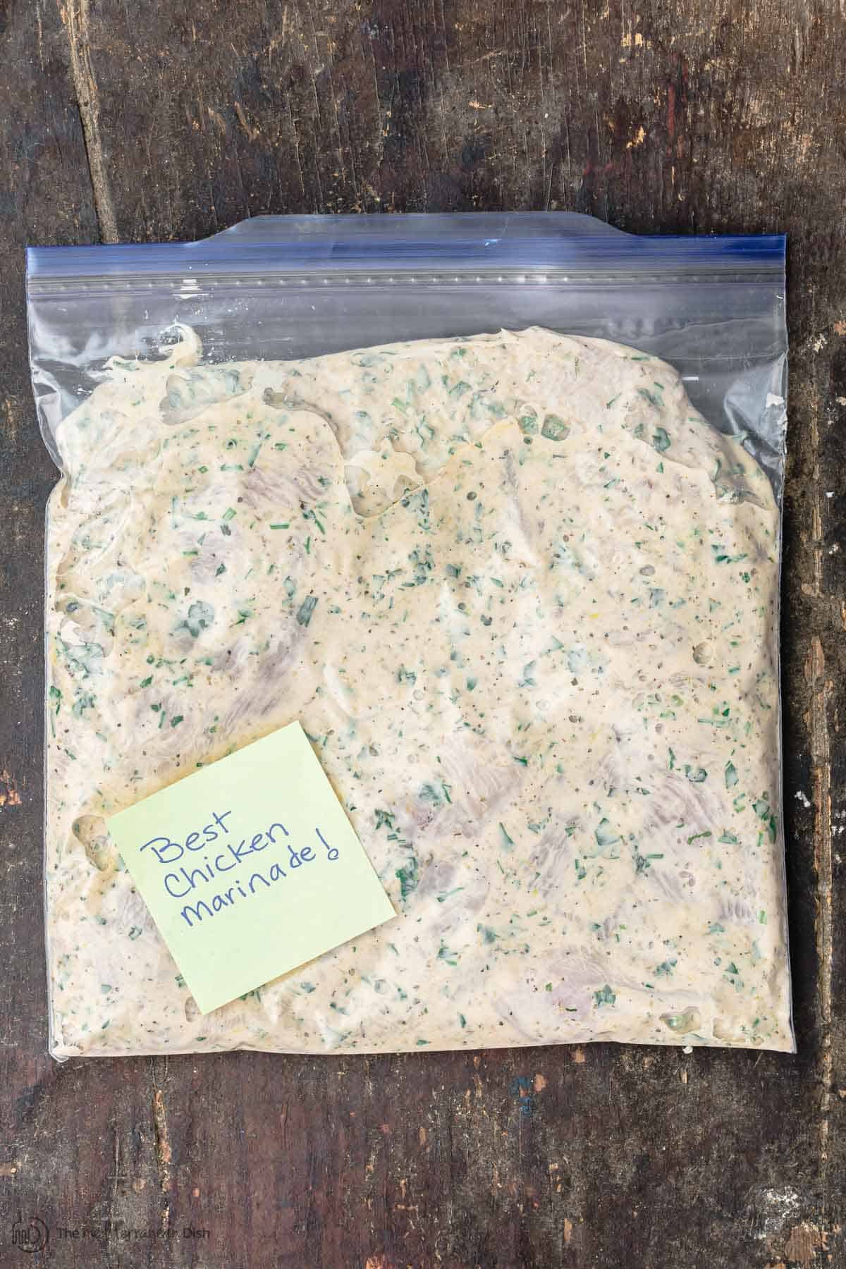 Chicken breasts marinaded in large ziplock bag