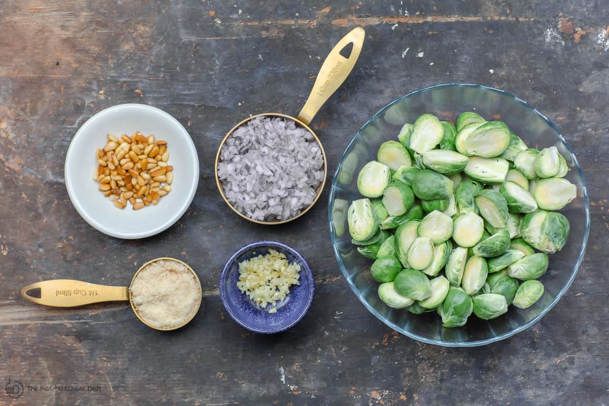 Ingredients to make fried brussels sprouts