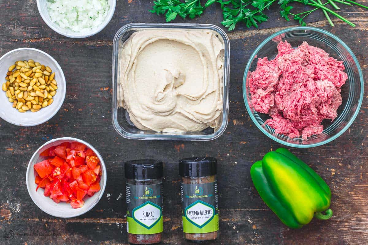 Ingredients for layered hummus dip recipe