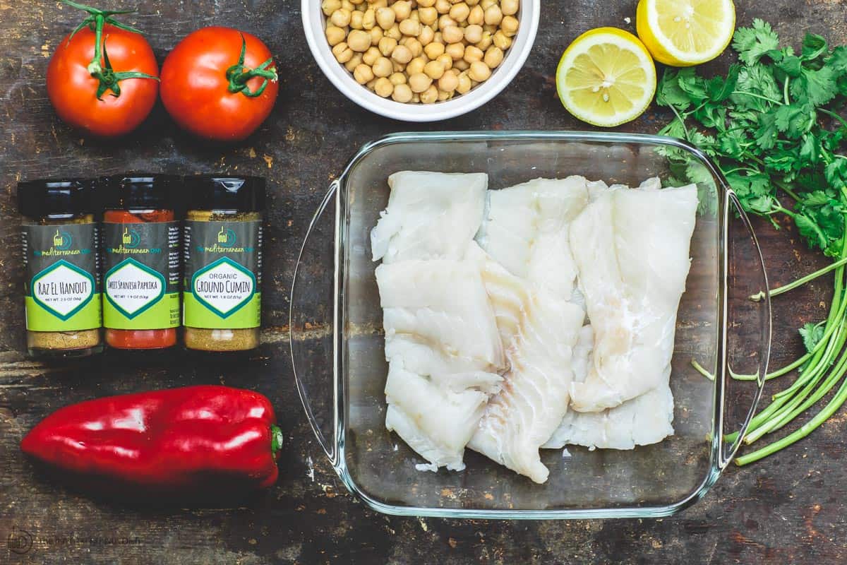 Ingredients for Moroccan fish recipe