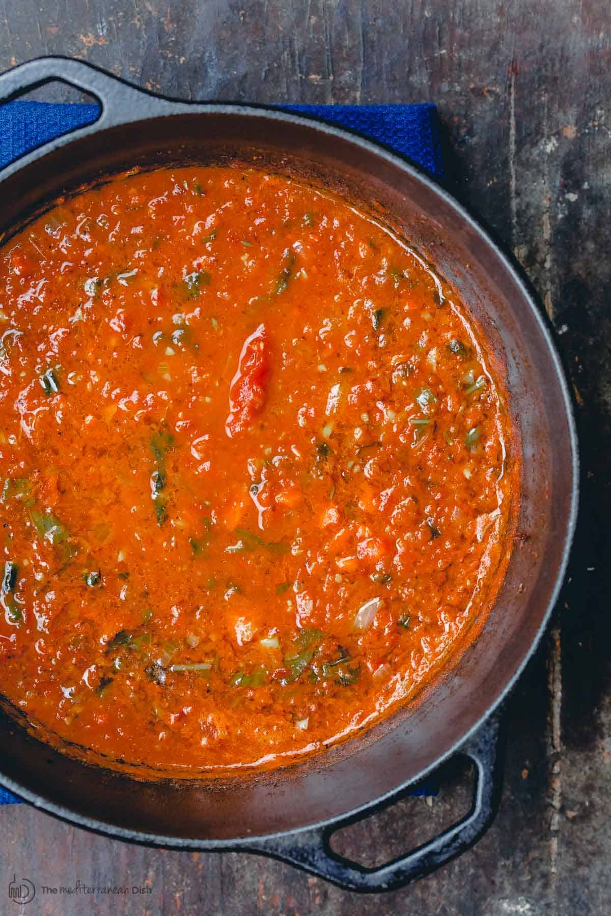 Vegan Roasted Tomato Basil Soup in Large Dutch Oven 