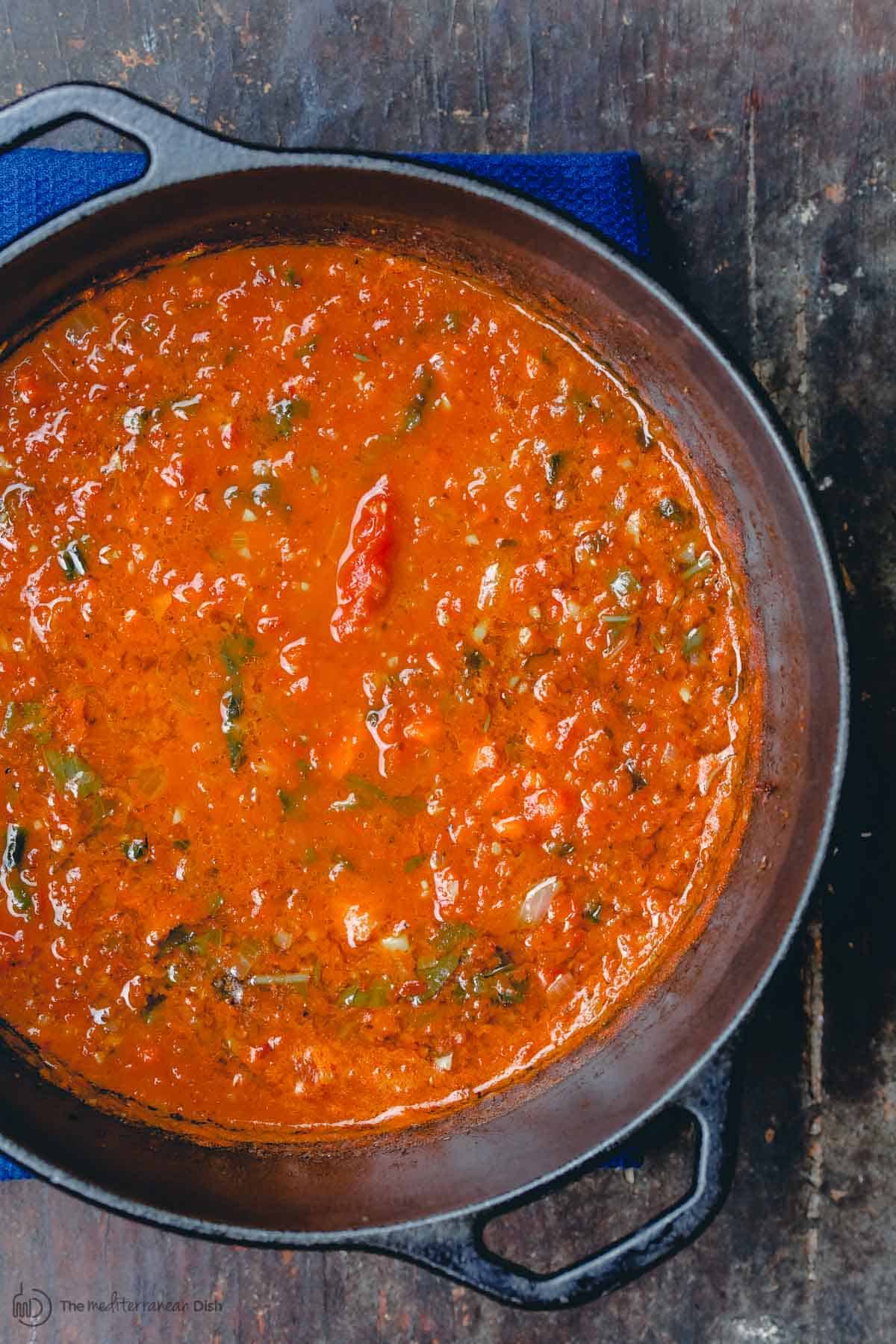 Vegan Roasted Tomato Basil Soup in Large Dutch Oven