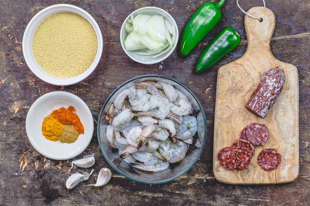 Ingredients for spicy couscous and shrimp recipe