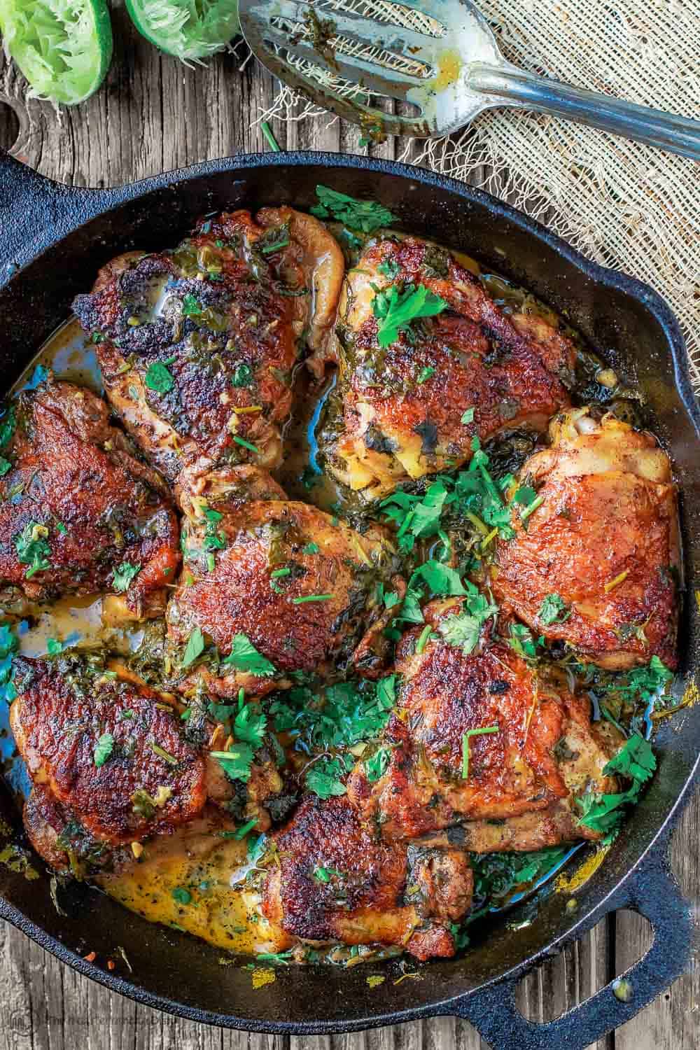 Cilantro lime chicken in cast iron skillet