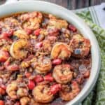 Shrimp stew served in bowl on a table setting