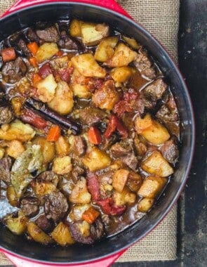 Moroccan Lamb Stew with Vegetables in large pot
