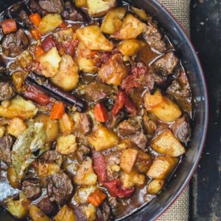 Moroccan Lamb Stew with Vegetables in large pot
