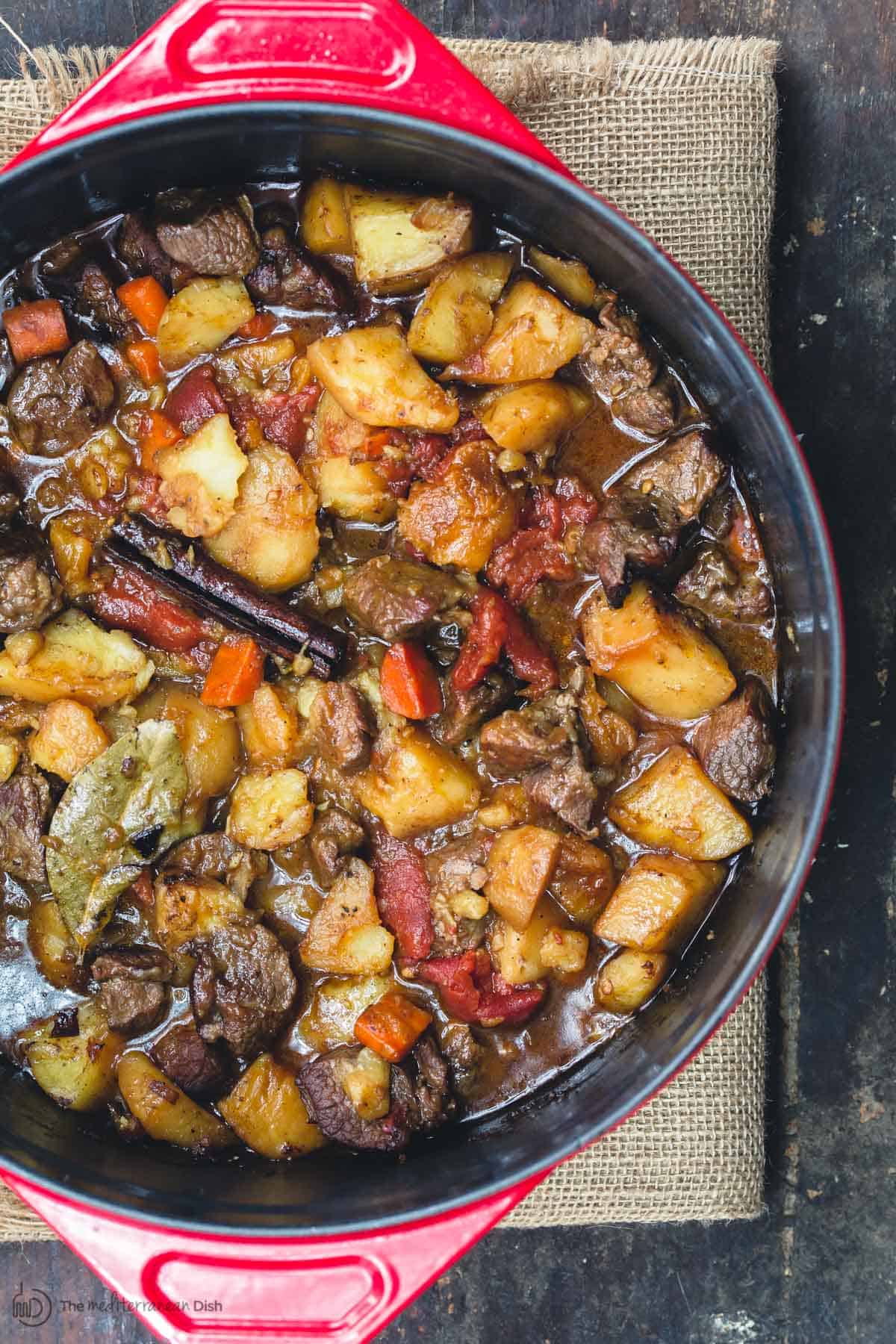 Moroccan Lamb Stew with Vegetables in large pot