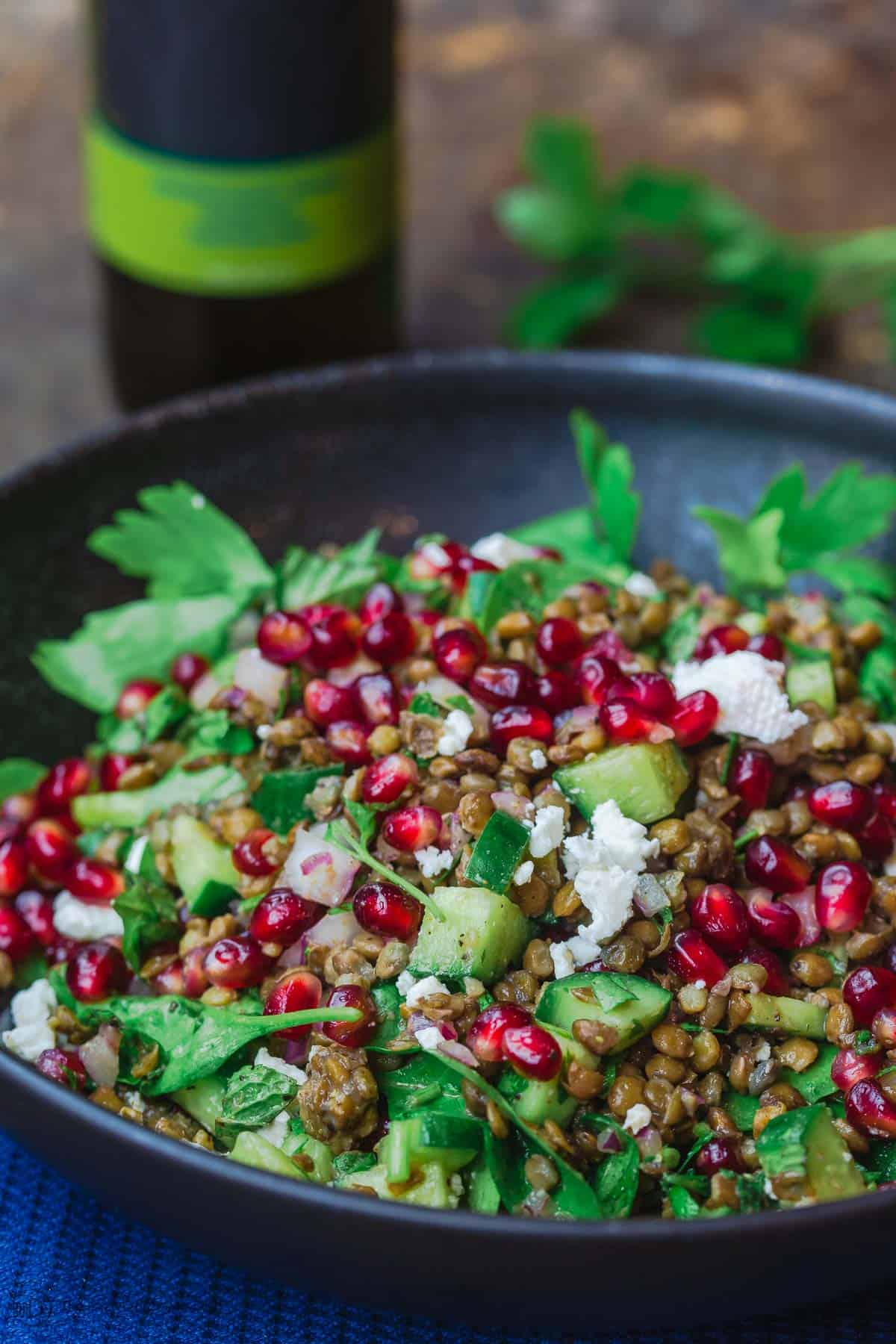 Power lentil salad in a bowl