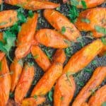 Roasted carrots in baking pan