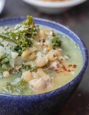 White Bean and Kale Soup served in bowl