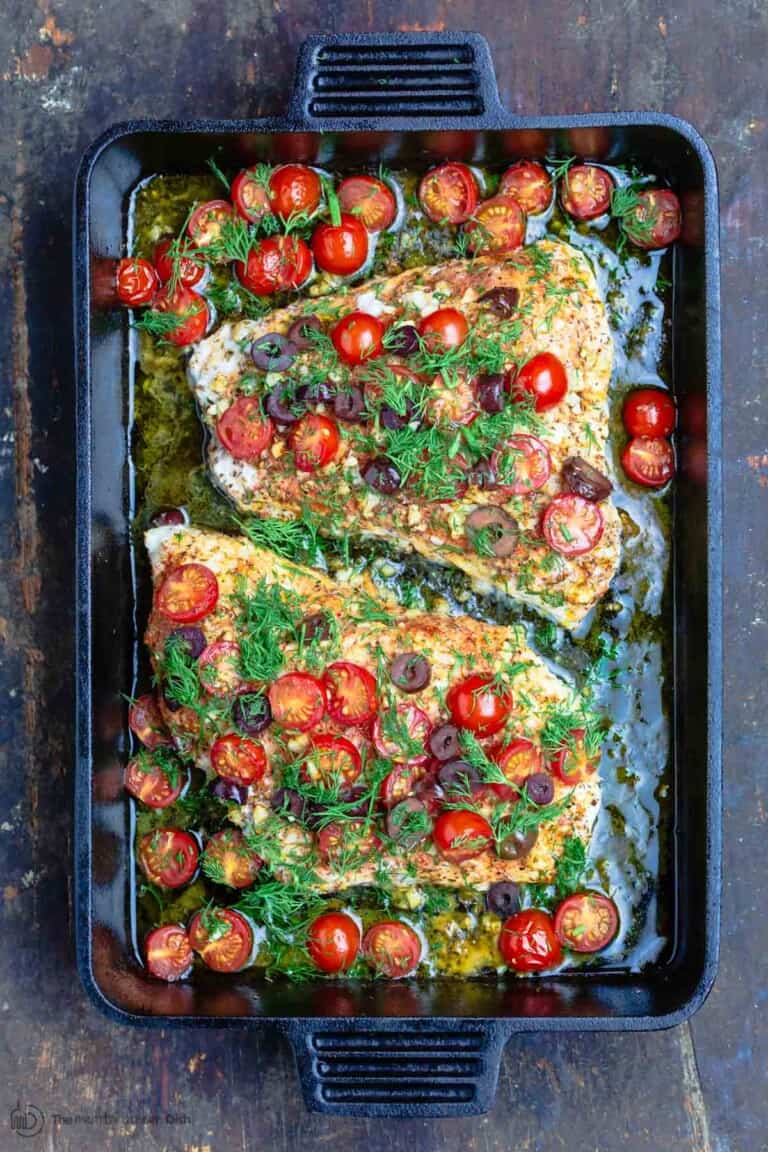 MediterraneanStyle Baked Grouper with Tomatoes and Olives The