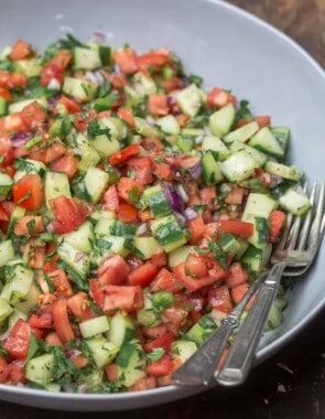 Shirazi salad in a serving bowl