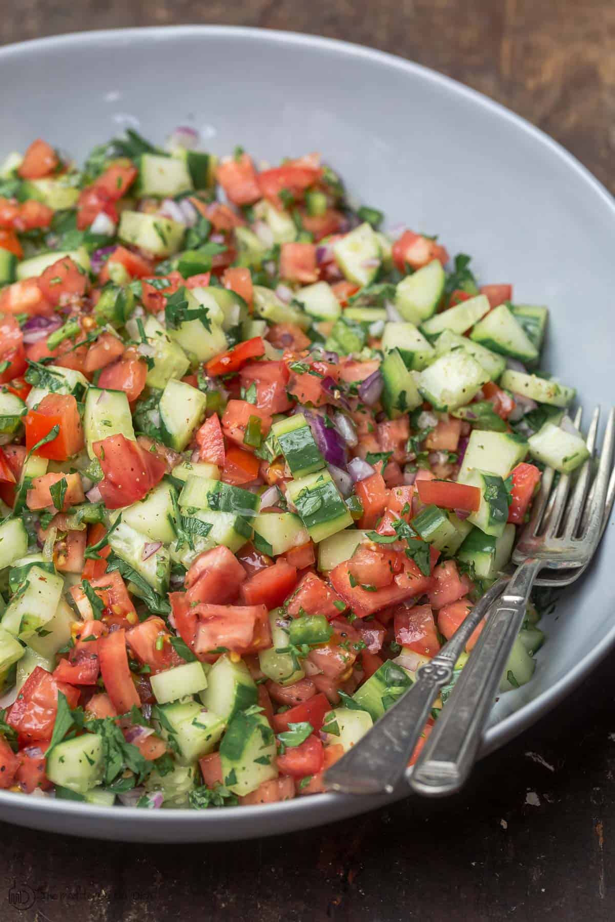 Shirazi salad in a serving bowl 