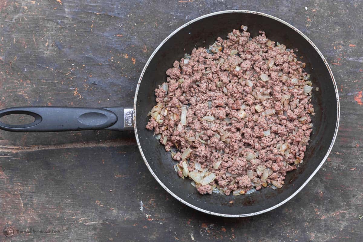 Cooked ground beef for stuffed grape leaves