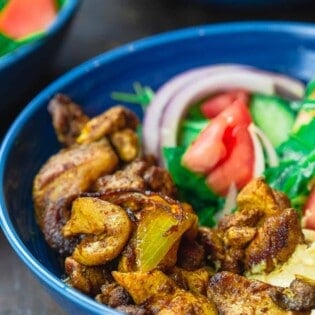 Chicken Shawarma Bowls with Arugula Salad and Hummus