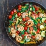 Mediterranean sauteed shrimp and zucchini with chickpeas, tomatoes and basil