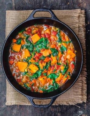 vegetarian sweet potato stew in large Dutch oven